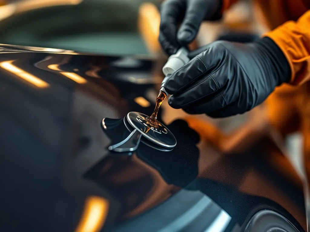 Close up of a professional detailer applying a liquid cerami