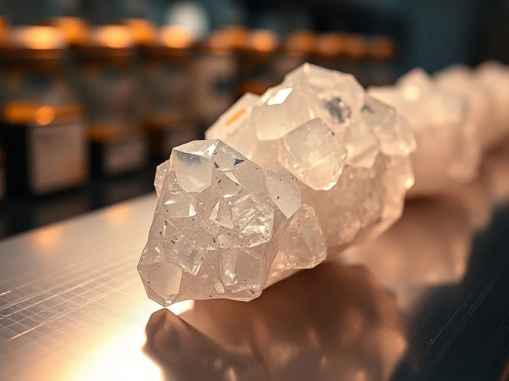 Microscopic view of quartz crystal structure on a metallic s